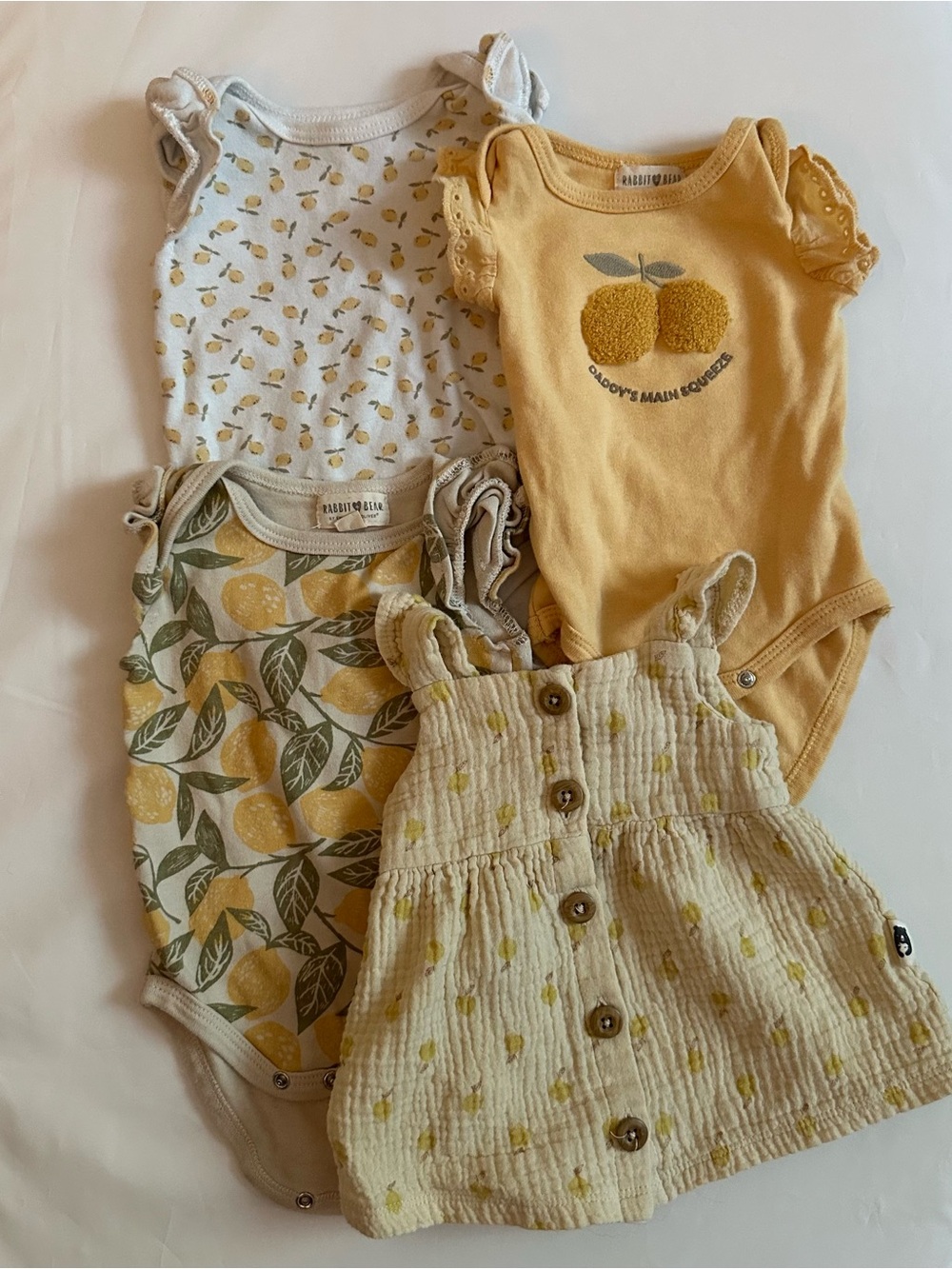 Yellow Lemon Print Baby One-Piece Bodysuit & Dress Bundle - Cute Summer Style